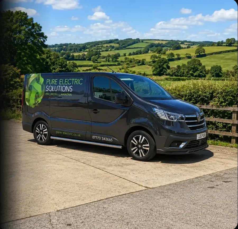Pure Electric Solutions van overlooking green countryside