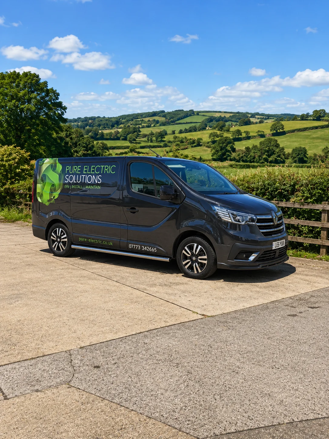 Pure Electric Solutions van in the Dorset countryside